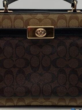 Coach Brown and Black Signature Canvas Top-Handle Satchel